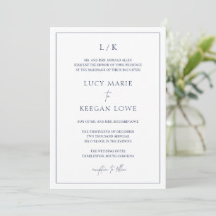 Invitation Lucy Navy Bleu Classique Mariage élégant