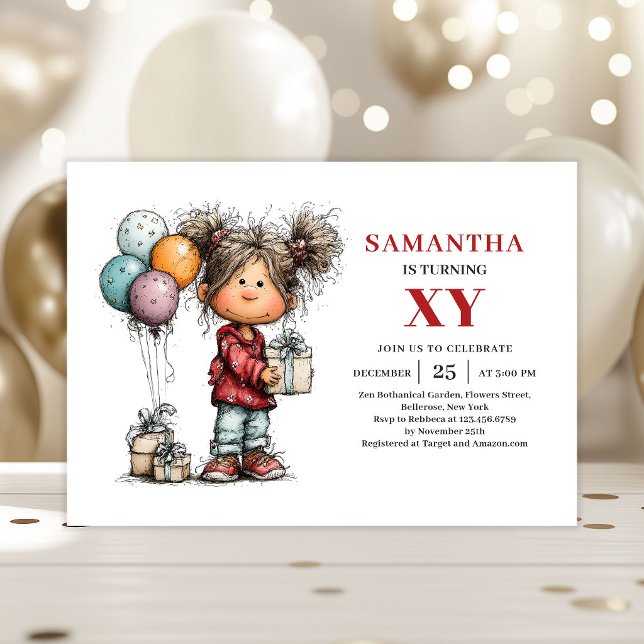 Invitation ludique d'anniversaire de fille de dess (Funny Cartoon Girl Birthday Playful invitation)