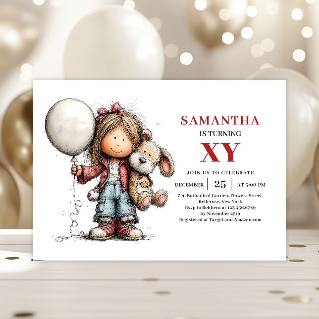 Invitation ludique d'anniversaire pour une fille d (Funny Quirky Girl Birthday Playful invitation)