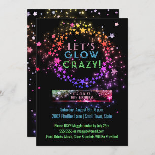 Invitation Lueur au néon dans l'anniversaire de enfant foncé