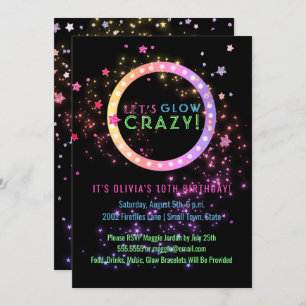 Invitation Lueur au néon dans l'anniversaire de enfant foncé