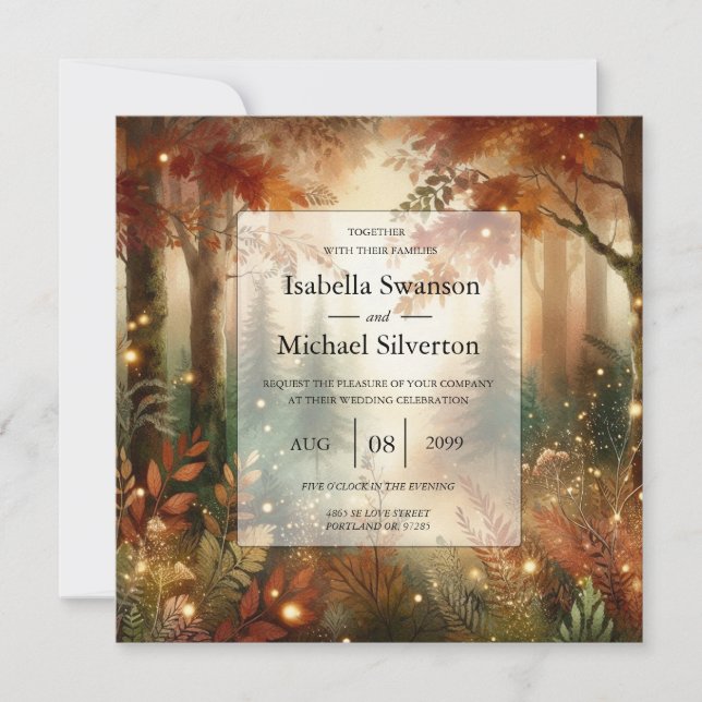 Invitation Lueur d'Automne dans la Forêt Enchantée de Mariage (Devant)