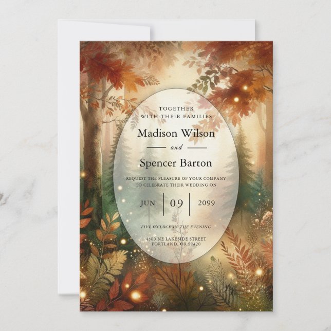 Invitation Lueur d'automne dans le mariage de la forêt enchan (Devant)