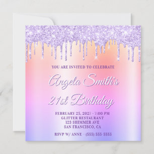 Invitation Lueur de gouttes de paillettes de lavande avec omb