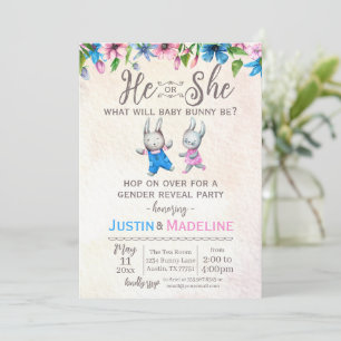 Invitation Lui ou Elle Bébé Lapin Fête de Révélation de genre