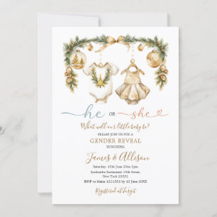 Invitation Lui ou Elle Bébé Vêtements Or Noël Genre Révélatio