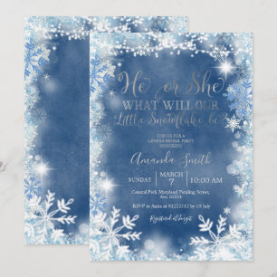 Invitation Lui ou elle Blue Silver Snowflakes Genre Reveillez