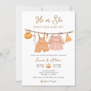 Invitation Lui ou elle Citrouille Vêtements de bébé Révélatio