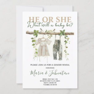 Invitation Lui ou elle Neutral Boho Bébé Vêtements Sexe Révél