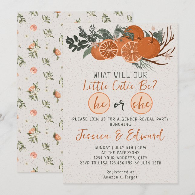 Invitation Lui ou Elle Petite Cutie Citrus Orange Genre Revel (Devant / Derrière)