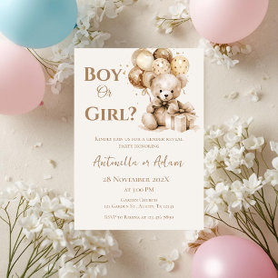 Invitation Lui ou elle Teddy Bear avec des ballons Révélation