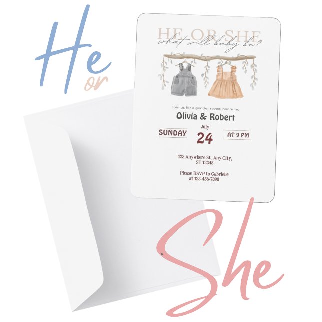 Invitation Lui ou Elle ? Un peu de plaisir ! Aquarelle rose e (He or She? A Splash of Fun! Pink & Blue Watercolor Gender Reveal)