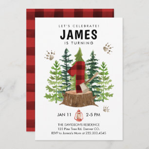 Invitation Lumberjack 1er anniversaire Buffalo Plaid Invitati