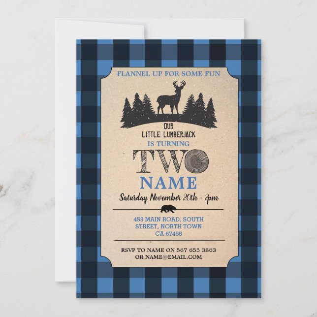 Invitation Lumberjack 2e anniversaire Deux flans b (Devant)