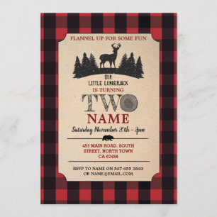 Invitation Lumberjack 2e anniversaire DEUX Red Flannel up Inv