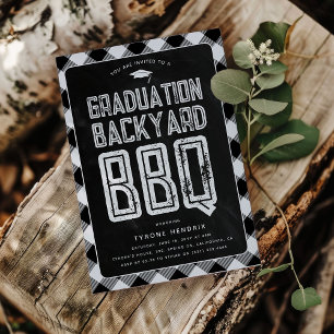 Invitation Lumberjack Black Plaid BQ Graduation Party