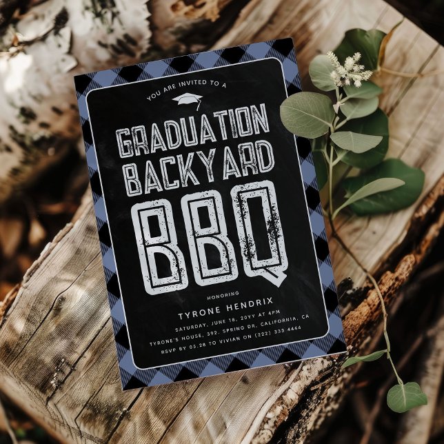 Invitation Lumberjack Blue Plaid BBQ Graduation Party (Créateur téléchargé)