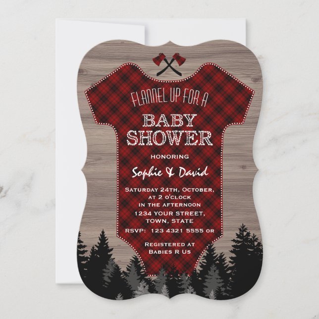 Invitation Lumberjack Buffalo Costume bébé Vieux Baby shower  (Devant)