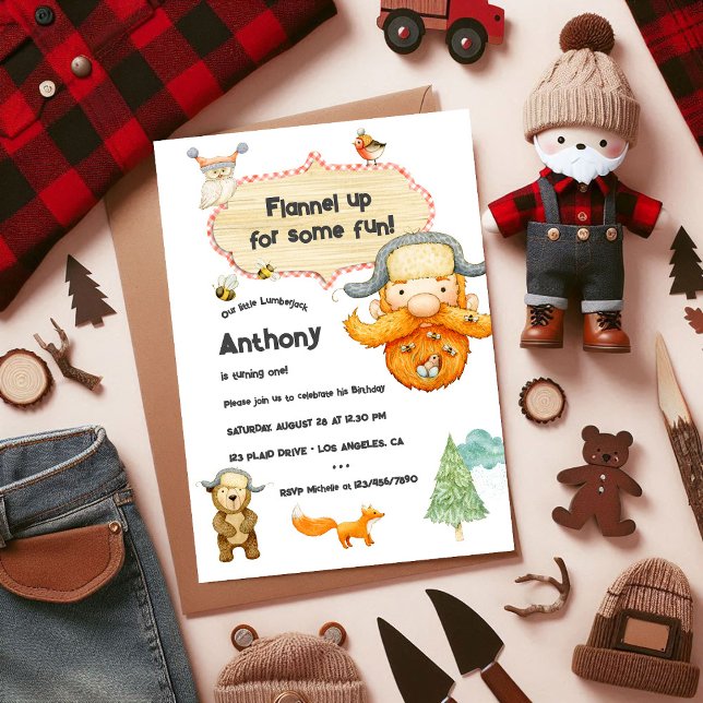 Invitation Lumberjack Enfants En vichy fête d'anniversaire Ph (Lumberjack Kids Gingham Birthday Party Photo Invitation)