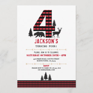 Invitation Lumberjack Flannel 4e 4 Anniversaire Fête Invitati