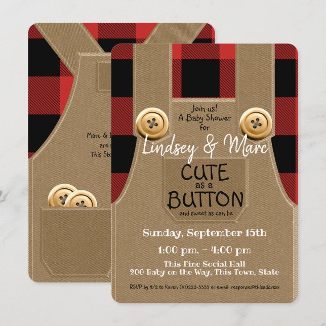 Invitation Lumberjack Flannel Cute comme un Baby shower à bou (Devant / Derrière)
