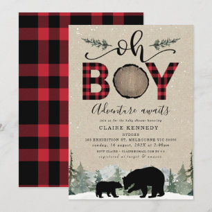Invitation Lumberjack Flannel Kraft Oh Boy Baby shower