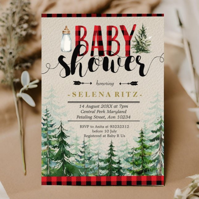 Invitation Lumberjack Forêt d'hiver Baby shower à plaies roug (Créateur téléchargé)