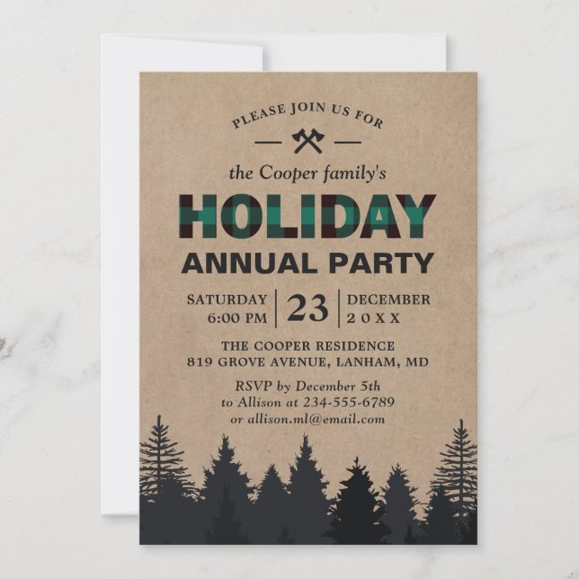 Invitation Lumberjack Green Buffalo Plaid Pines Fête (Devant)