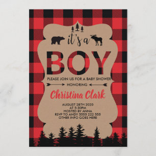 Invitation Lumberjack Oear Flannel Boy Baby shower
