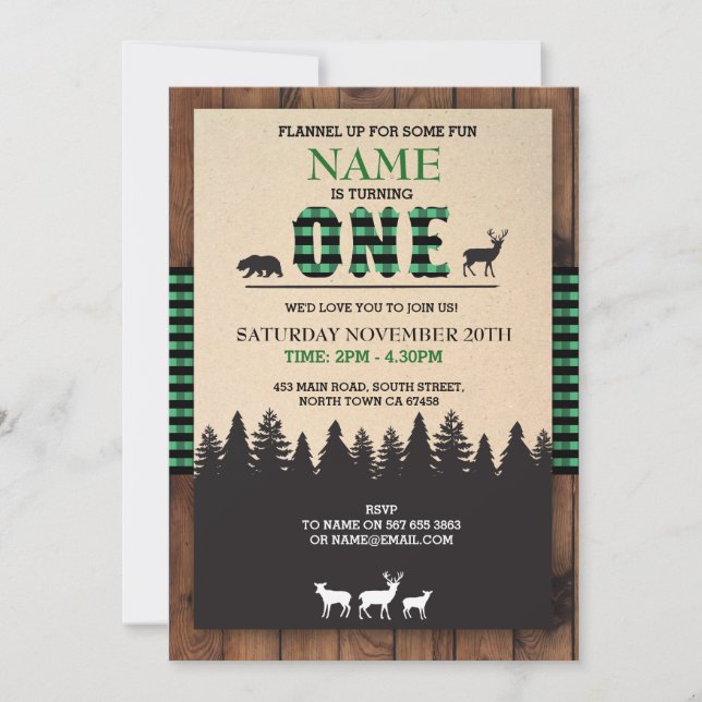 Invitation Lumberjack Premier anniversaire ONE Green Check In (Devant)