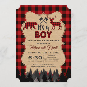 Invitation Lumberjack Red Buffalo Little Boy Baby shower