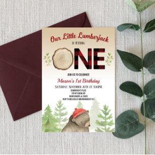 Invitation Lumberjack Woodland Forest Bear 1er anniversaire f