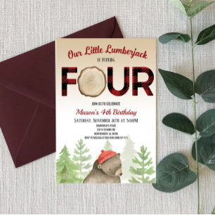 Invitation Lumberjack Woodland Forest Bear 4e fête d'annivers