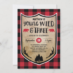 Invitation Lumberjack Young Wild et Three Birday Party