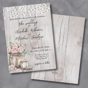 Invitation Lumière à cordes en bois rustique Roses Mariage ch