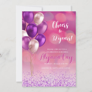Invitation Lumière circulaire rose fuchsia avec ballons viole