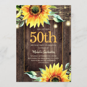 Invitation Lumière de Chaîne de Tournesol Rustique 50e Annive