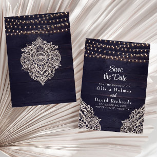 Invitation Lumière de Chaîne Rustique Bleu Minuit Enregistrer