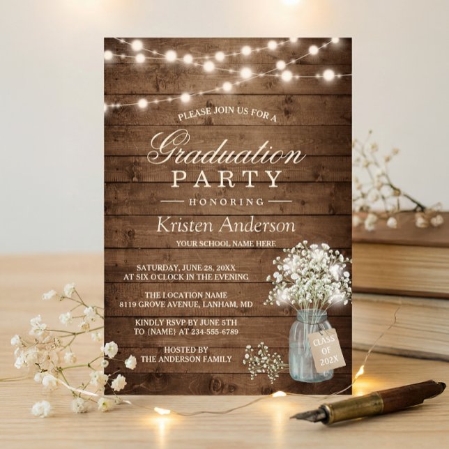 Invitation Lumière de corde rustique Gypsophile Fête de remis (Créateur téléchargé)