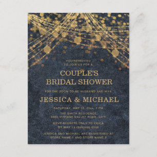 Invitation Lumière de ficelle dorée bleu marine Couple Shower