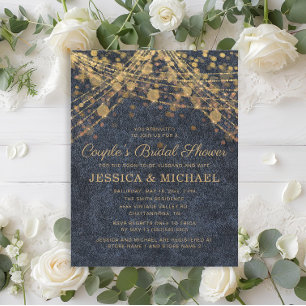 Invitation Lumière de ficelle dorée bleu marine Couple Shower