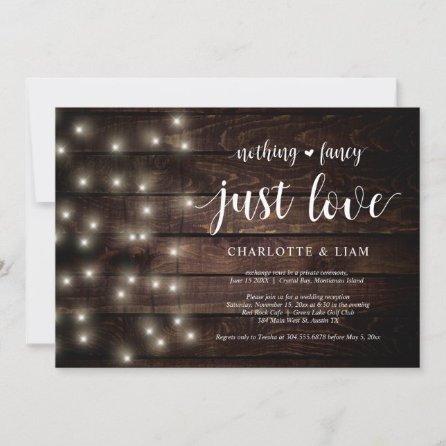 Invitation Lumière de guirlande de ferme rustique, mariage fu (Devant)