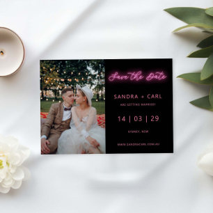 Invitation Lumière de néon noir et rose Enregistrer la date