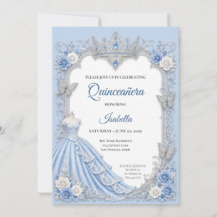 Invitation Lumière d'hiver Bleu Argent Princesse Quinceañera