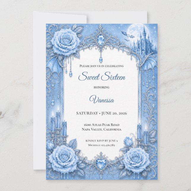 Invitation Lumière d'hiver Blue Princess Sweet 16 (Devant)