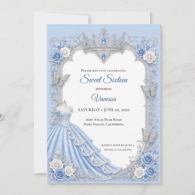 Invitation Lumière d'hiver Blue Princess Sweet 16 (Devant)