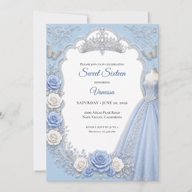 Invitation Lumière d'hiver Blue Princess Sweet 16 (Devant)