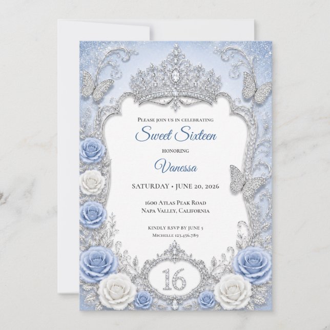 Invitation Lumière d'hiver Blue Princess Sweet 16 (Devant)
