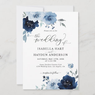 Invitation Lumière florale bleu Dusty de la marine tout en un