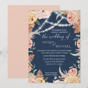 Invitation Lumière floue rose pâle de la marine Pampas